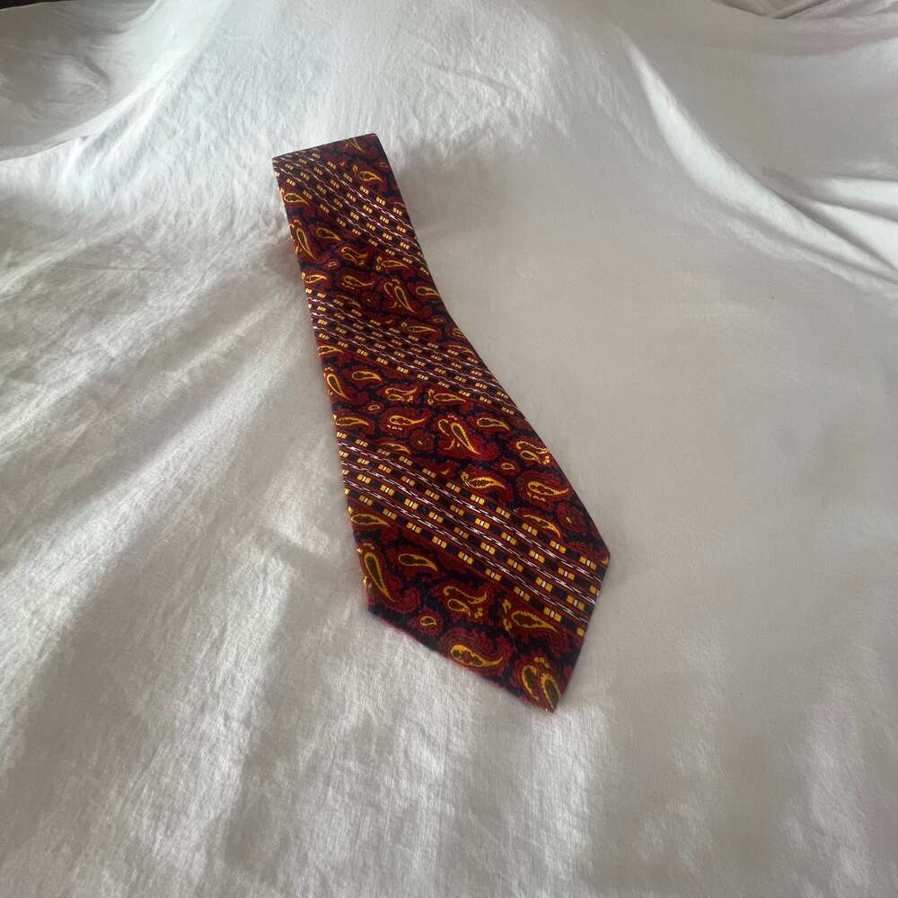 Johnny Carson Vintage 70s Paisley Fall Autumn Tie Red Orange Yellow